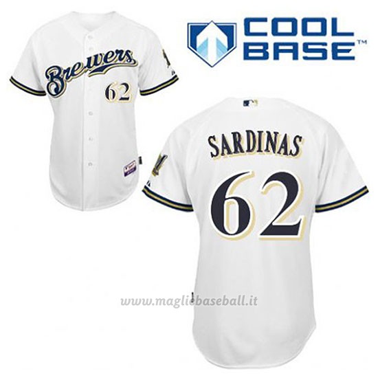 Maglia Baseball Uomo Milwaukee Brewers Luis Sardinas 62 Bianco 1ªCool Base